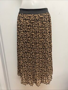Joie Leopard Print Pleated Midi Skirt | Elastic Waist Flowy Size M